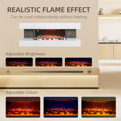 Kozy - 47inch / 120cm Electric Fireplace Wall Mounted, Freestanding, Glass Electric Fire Suite with Mantel, Adjustable LED Flame Effect and Temperature, Log, Pebble, Remote Control, 2000W, White