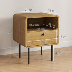 Kozy Bedside Table with Drawer and Open Shelf - Oak