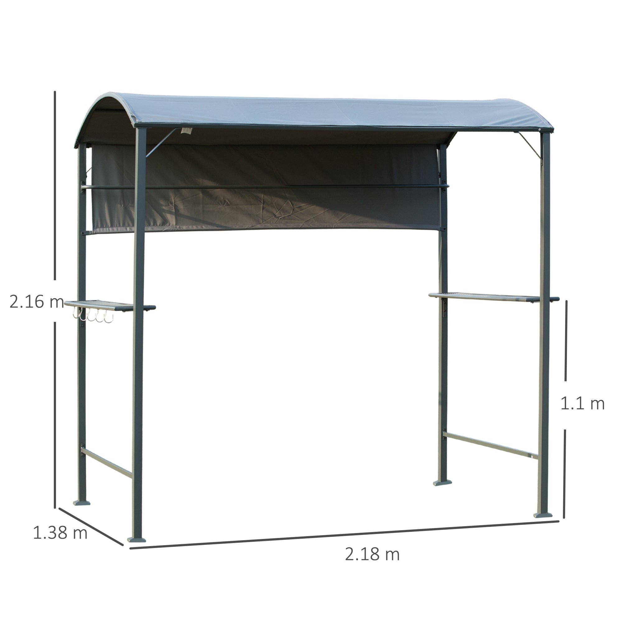 Kozy 2.2 x 1.4m BBQ Shelter, Outdoor Grill Gazebo Canopy with Shelves, Hanging Hooks, and Metal Frame, for Garden Patio Backyard