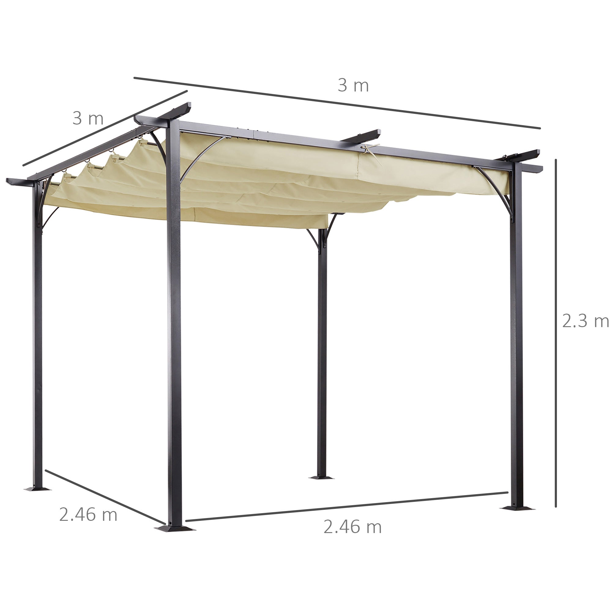 Kozy 3 x 3(m) Metal Pergola with Retractable Roof, Garden Gazebo Metal Pergola Canopy. Outdoor Sun Shade Shelter for Party BBQ, Beige