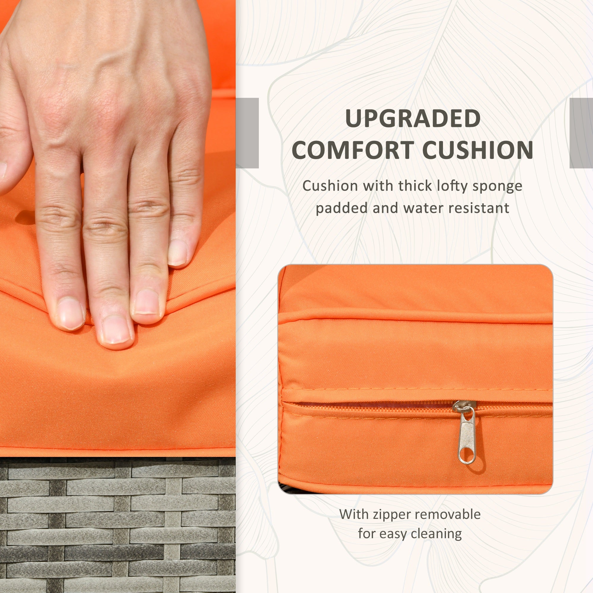 Kozy 3 Pieces Rattan Bistro Set, Wicker Garden Furniture Set with Storage Coffee Table and Chairs, Thickened Cushions for Outdoor, Patio, Balcony, Orange