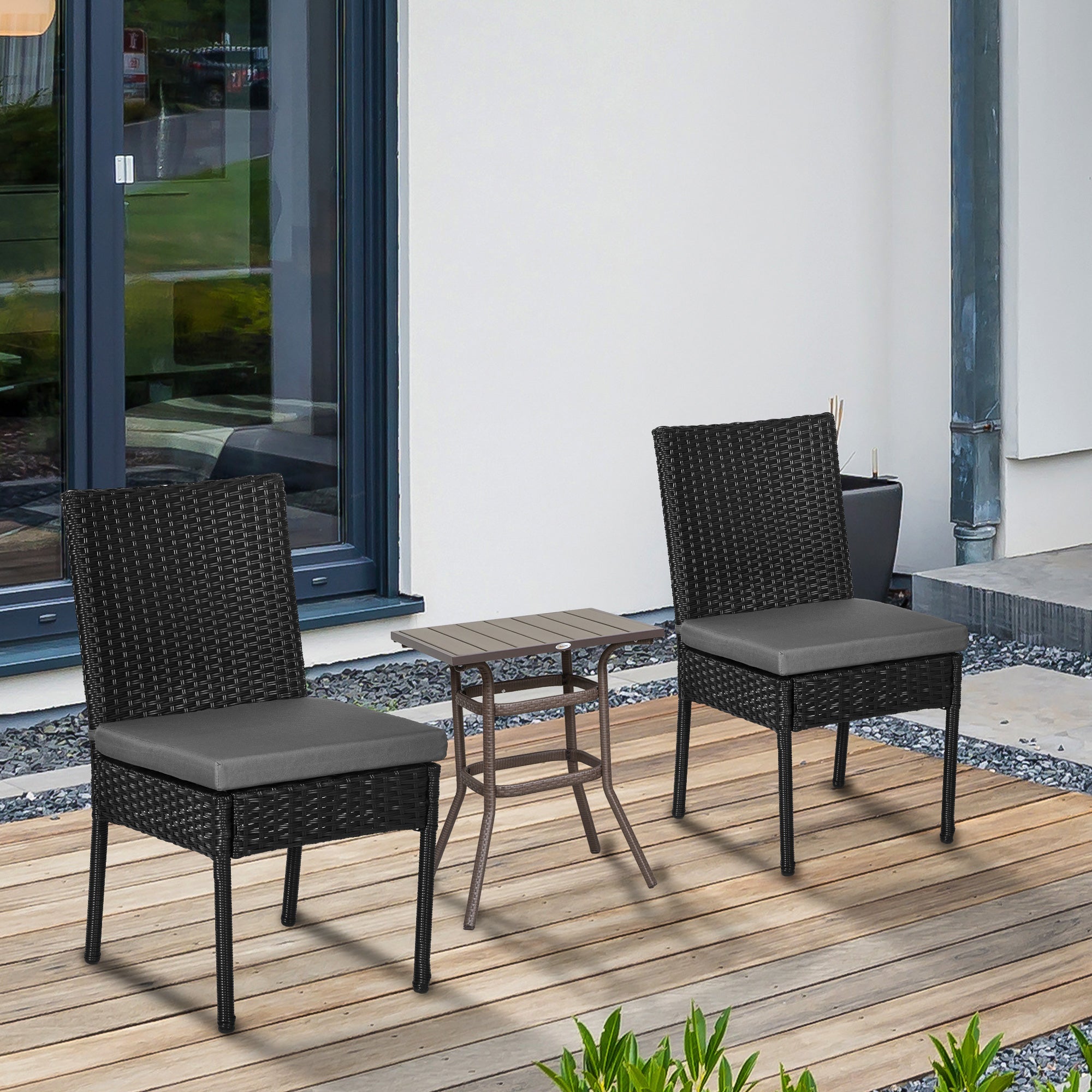 Outsunny Set of Two Armless Rattan Garden Chairs, Stylish and Durable Patio Seating, Elegant Design, Black | Aosom UK
