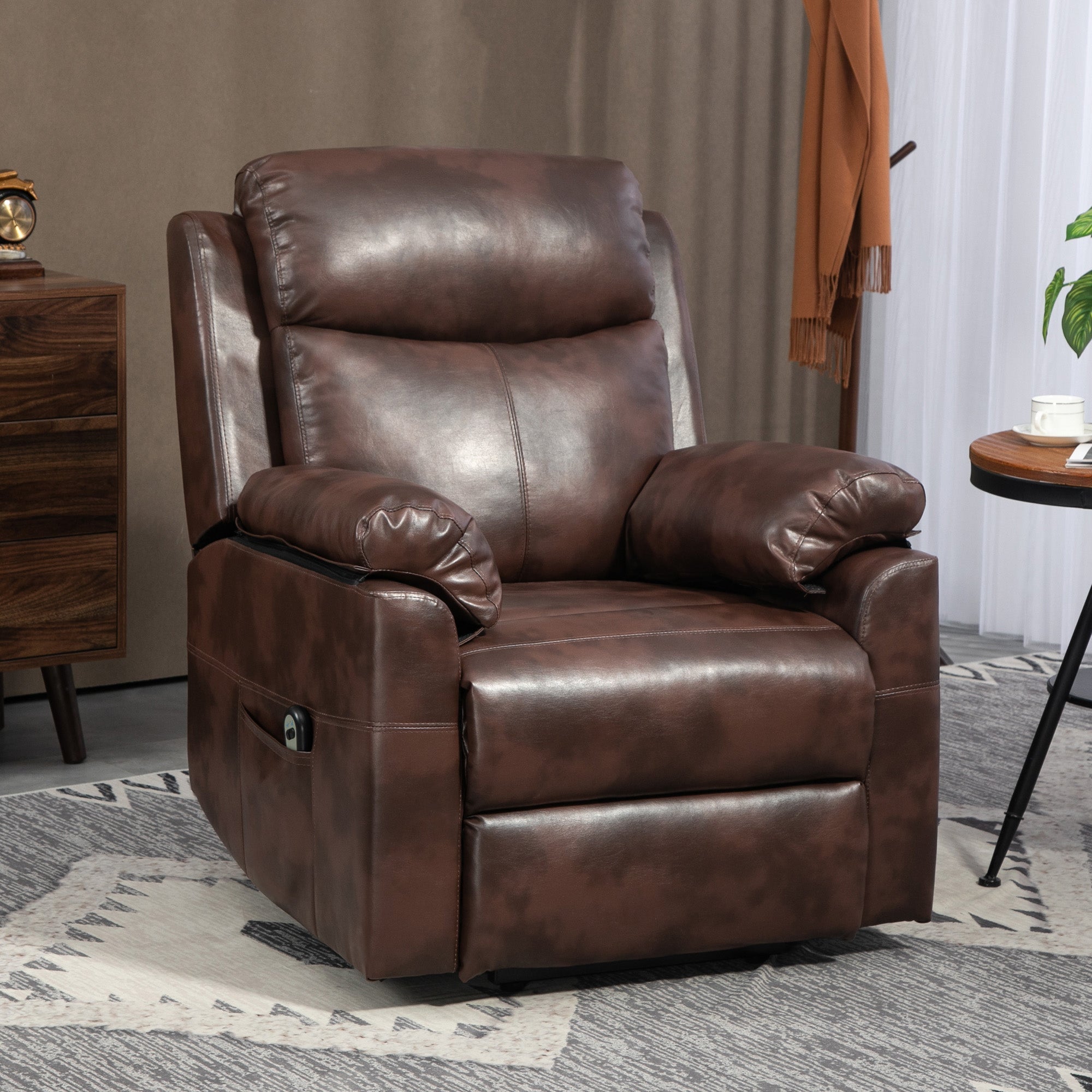 HOMCOM Riser and Recliner Chair for the Elderly, Lift Chair with Remote Control, Side Pockets, Pocket Spring, Dark Brown