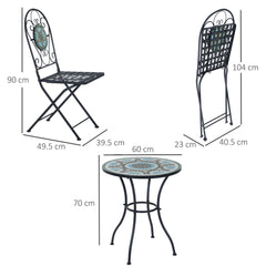 Outsunny 3pc Bistro Set Metal Dining Set Mosaic Garden Table 2 Seater Folding Chairs Patio Furniture Outdoor