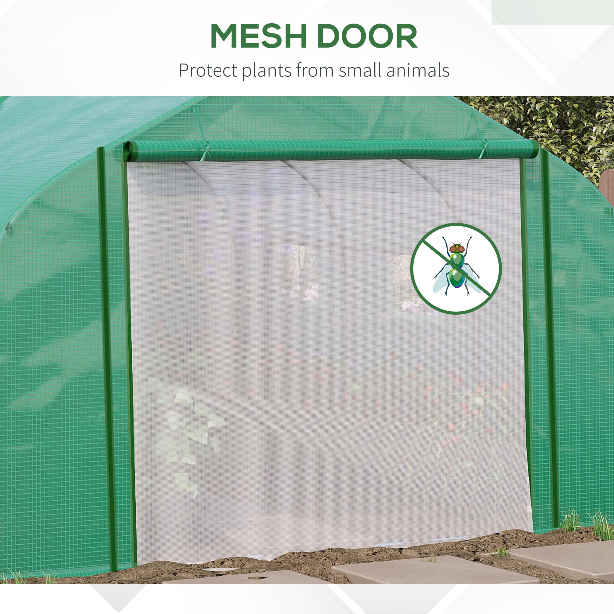 Kozy Walk-in Polytunnel Garden Greenhouse, Outdoor Mesh Door Greenhouse with PE Cover and 6 Windows, 3.5 x 3 x 2m, Green