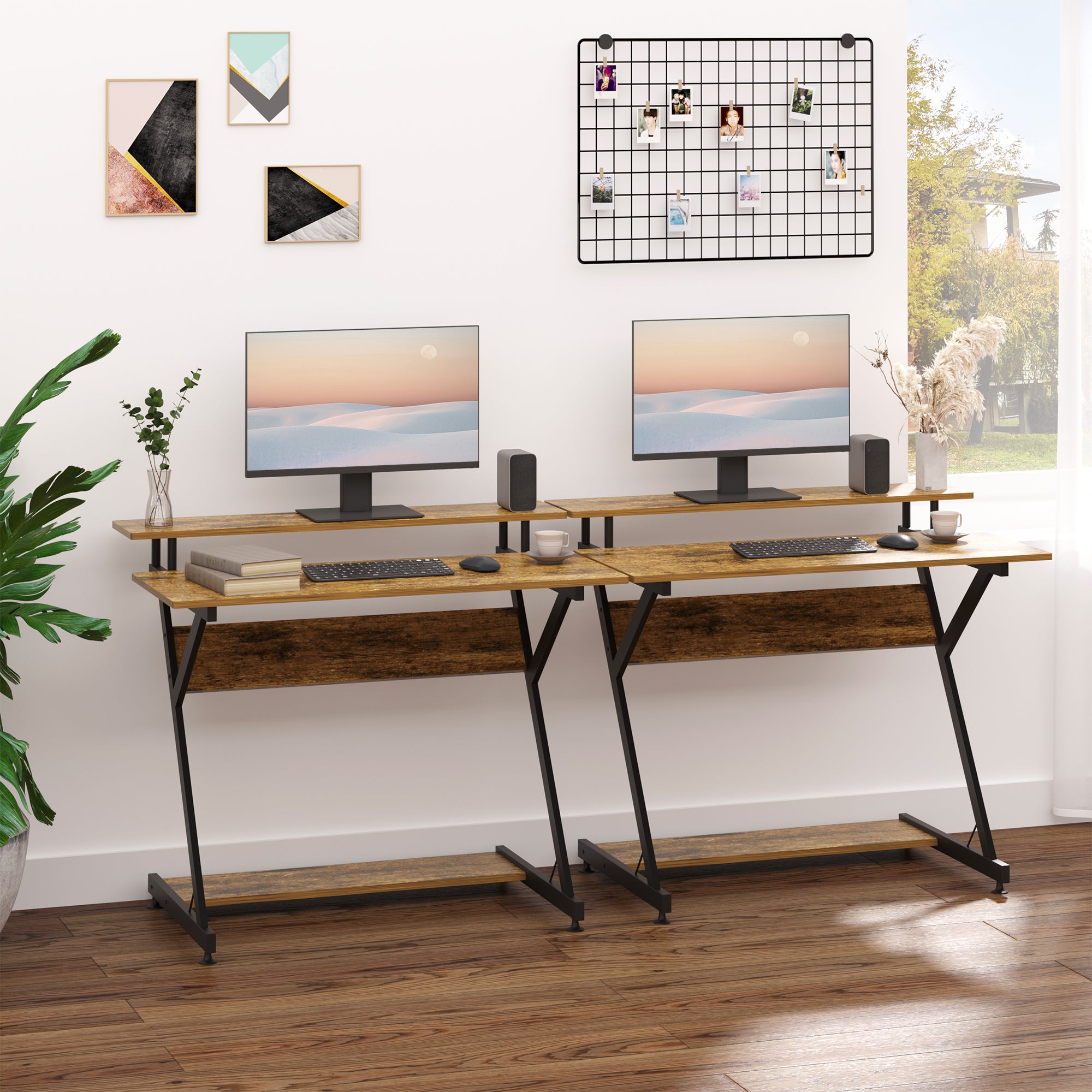 Kozy Industrial Computer Desk with Monitor Stand, 100 x 60cm Compact Desk for Small Spaces, Home Office Desk, Rustic Brown
