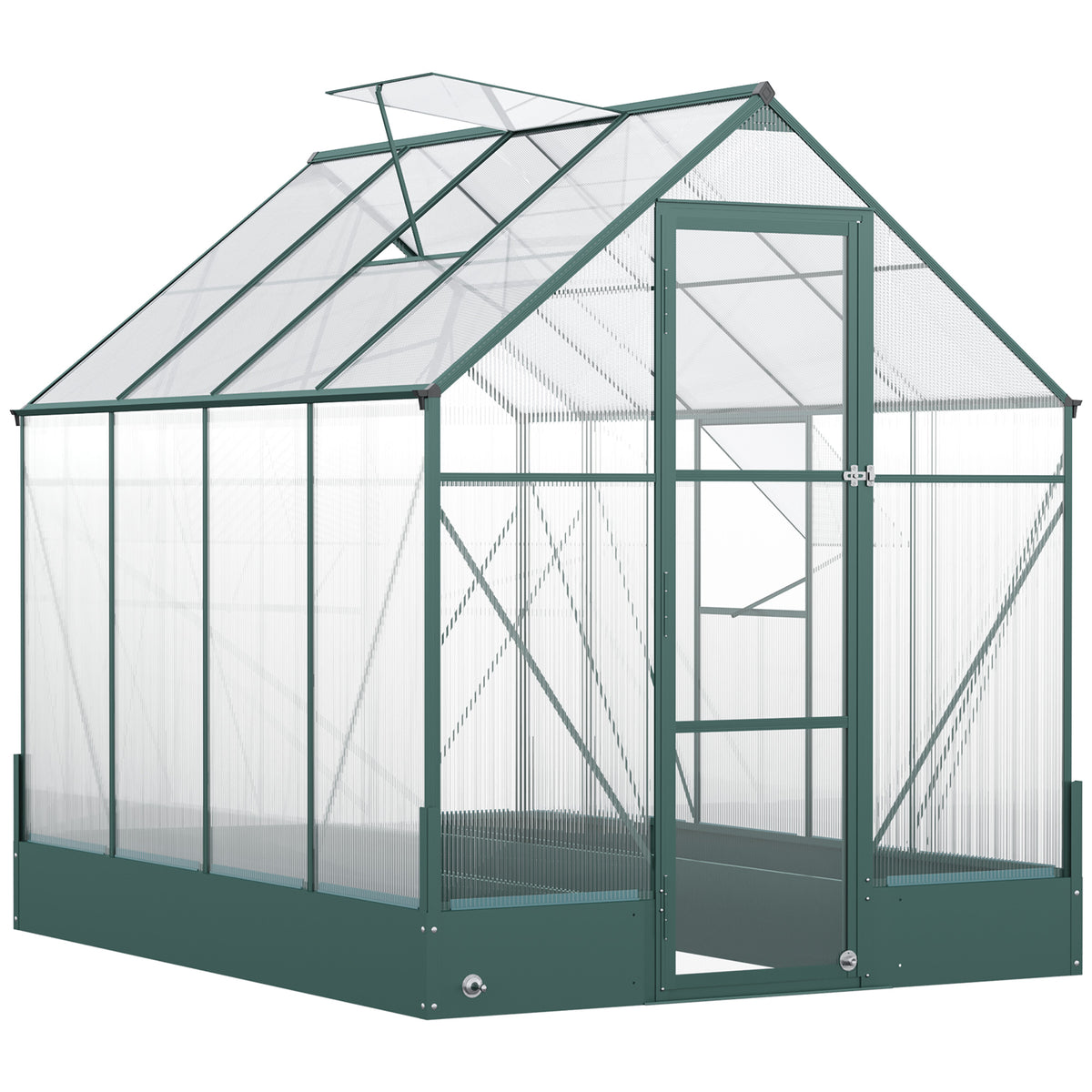 Kozy 6x8 FT Polycarbonate Greenhouse with Base and Raised Bed, Walk-in Greenhouse with Aluminium Frame, Temperature Controlled Window, Foundation for Plants, Flowers, Vegetable