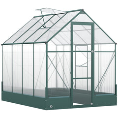 Kozy 6x8 FT Polycarbonate Greenhouse with Base and Raised Bed, Walk-in Greenhouse with Aluminium Frame, Temperature Controlled Window, Foundation for Plants, Flowers, Vegetable