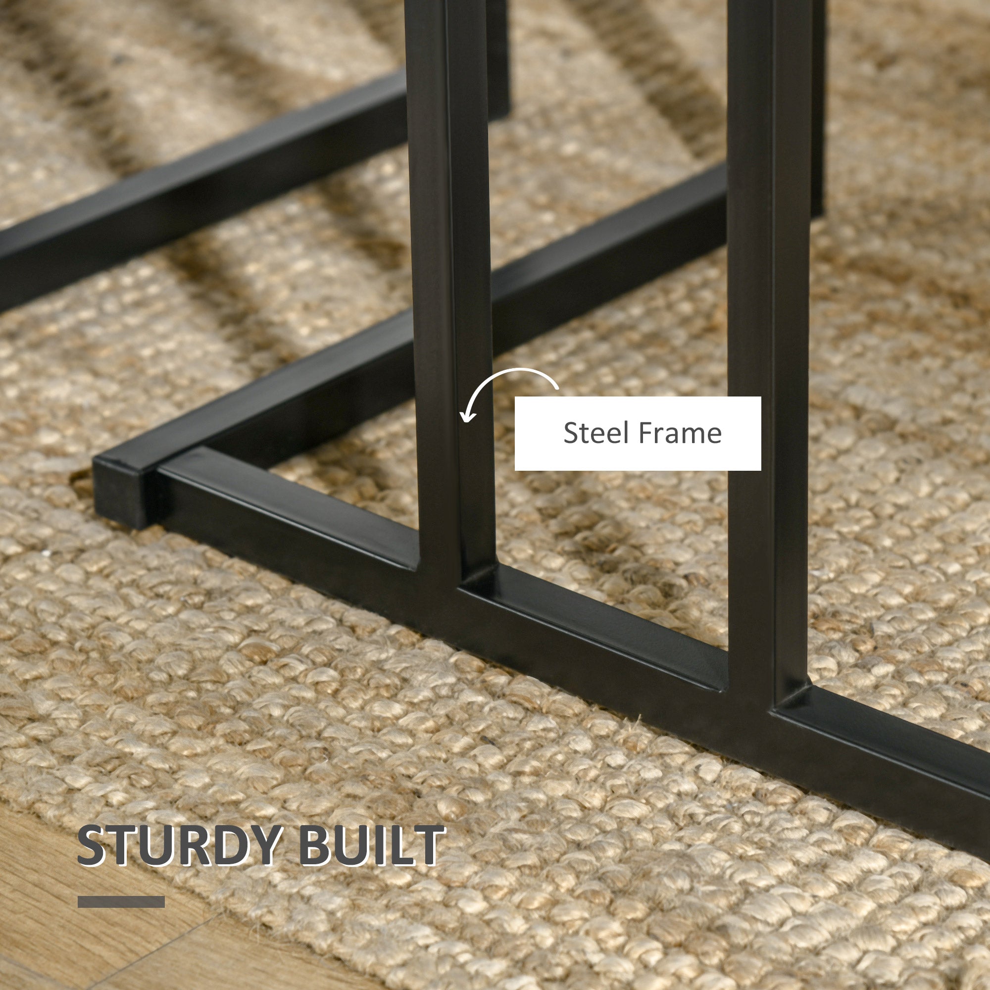 Kozy Dining Table and Chairs Set for 4 People, Concrete Effect Kitchen Table and Bench Set with Steel Frame, 4 Piece Dining Room Sets, Grey