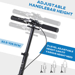 Kozy Adult Teens Kick Scooter Foldable Height Adjustable Aluminium Ride On Toy for 14+ w/ Rear Wheel & Hand Brake, 200mm Big Wheels, Shock Mitigation System - Black