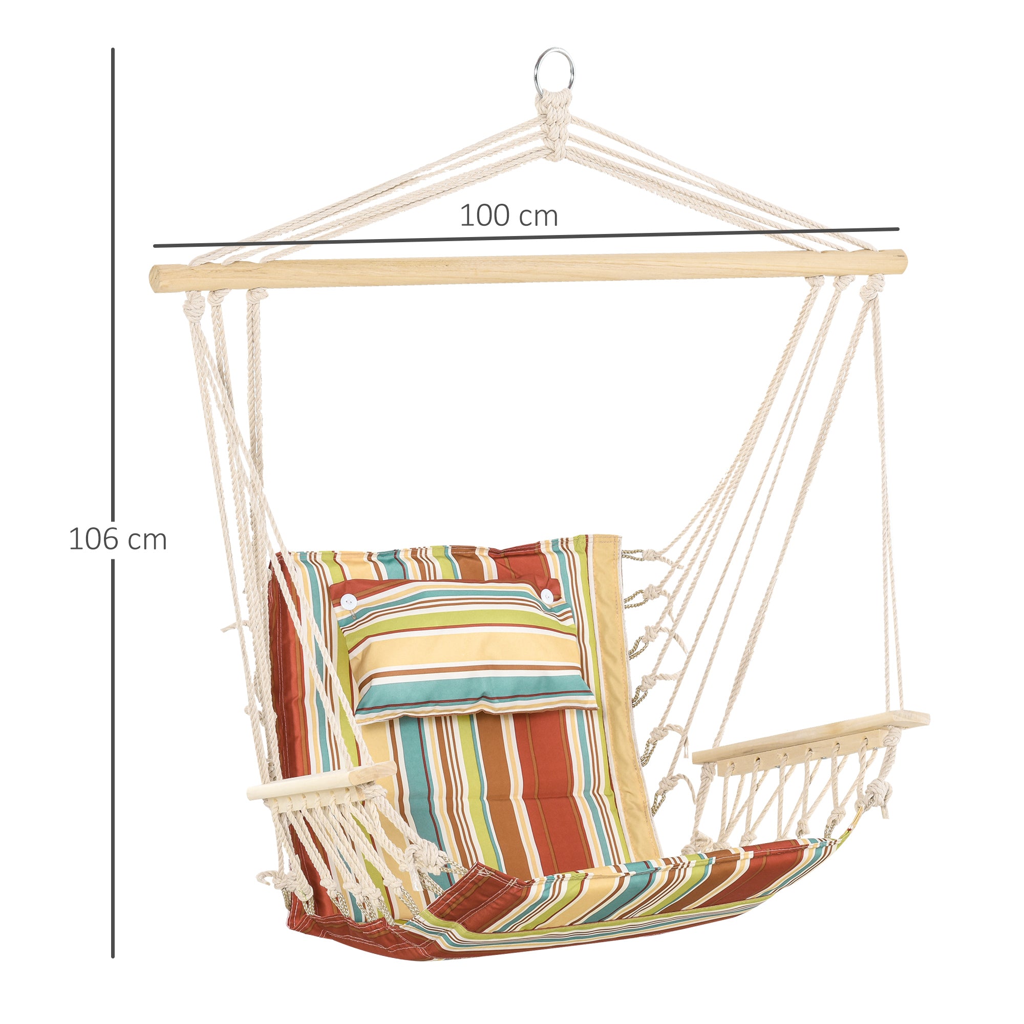 Kozy Hanging Hammock Chair Swing Chair Thick Rope Frame Safe Wide Seat Indoor Outdoor Home, Patio, Yard, Garde Spot Stylish Multi-Color Stripe