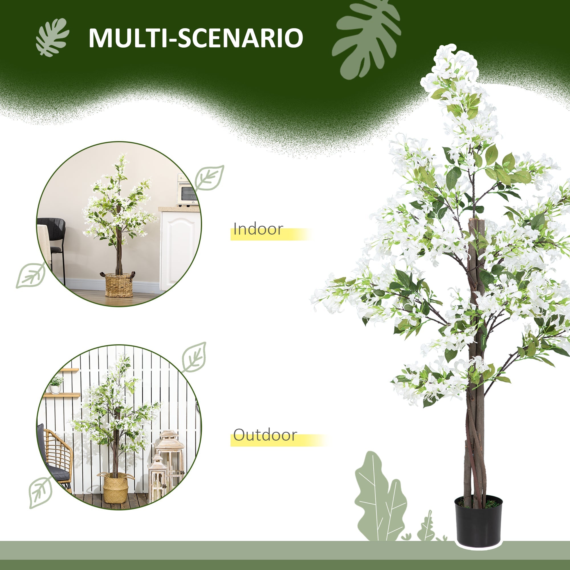 HOMCOM Artificial Honeysuckle Plant in Pot, Fake Floral Decor with Curved Boots for Indoor Outdoor Use, 15x15x150cm, White and Green