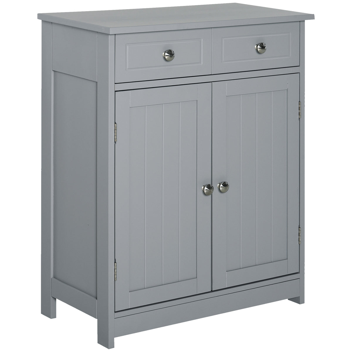 Kozy 75x60cm Freestanding Bathroom Storage Cabinet Unit w/ 2 Drawers Cupboard Adjustable Shelf Metal Handles Traditional Style Grey