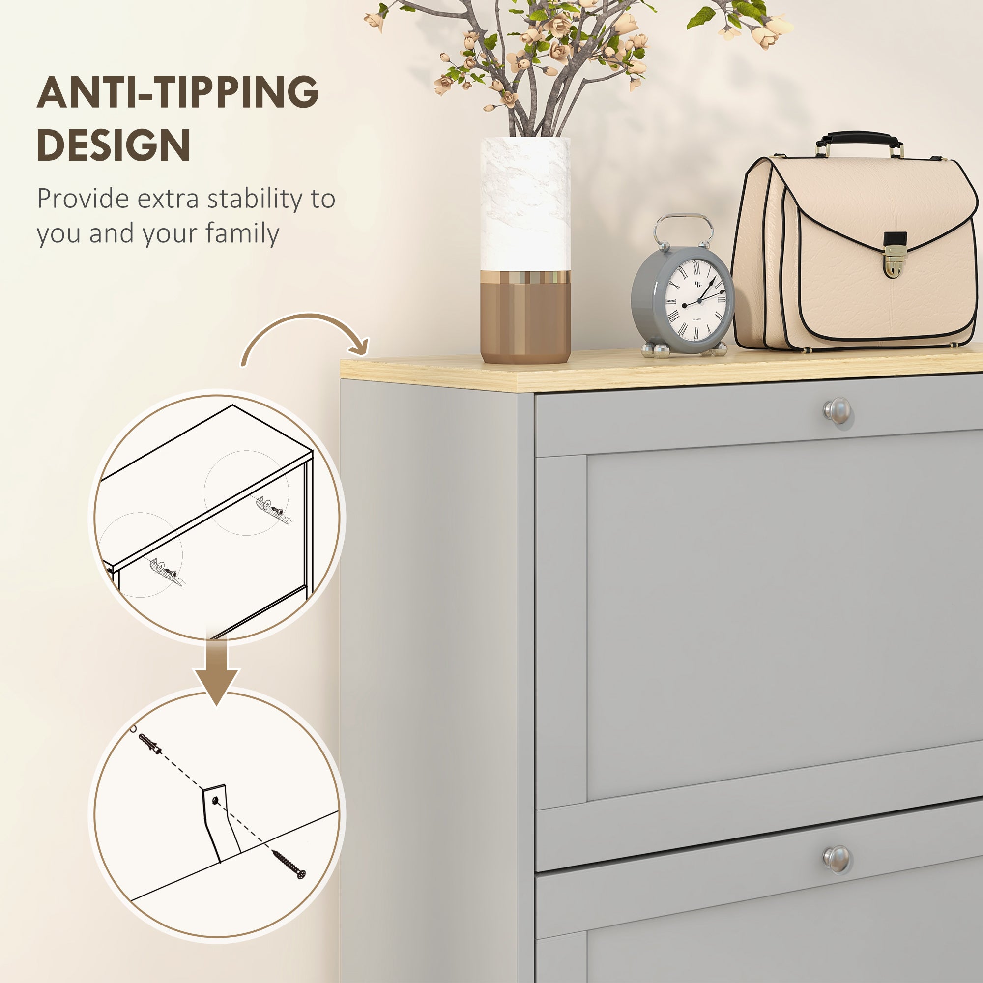 Kozy - Modern Compact Three-Drawer Shoe Storage Cabinet - Grey