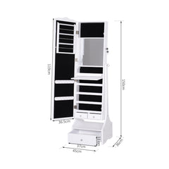 Kozy Jewellery Cabinet with led, mirroir Cabinet Armoire Floor Standing Flip-over Makeup Shelf Organizer with lock white