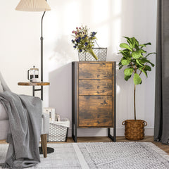 Kozy Bedroom Chest of Drawers, Industrial 3-Drawer Dresser, Storage Drawers Unit with Metal Frame for Living Room, Rustic Brown