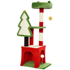 Kozy - Christmas Cat Tree, 120cm Cat Tower with Scratching Post & Board, Platform, Toys, Green