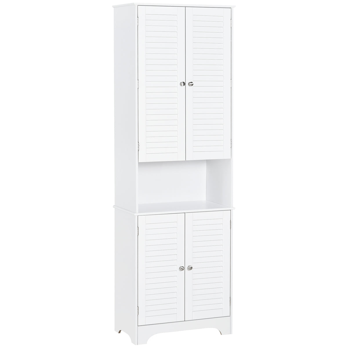 Kozy Tall Freestanding Bathroom Cabinet Retro Shutters w/ 3 Compartments Shelves Elevated Base Narrow Organiser White 60L x 30W x 182.5H cm