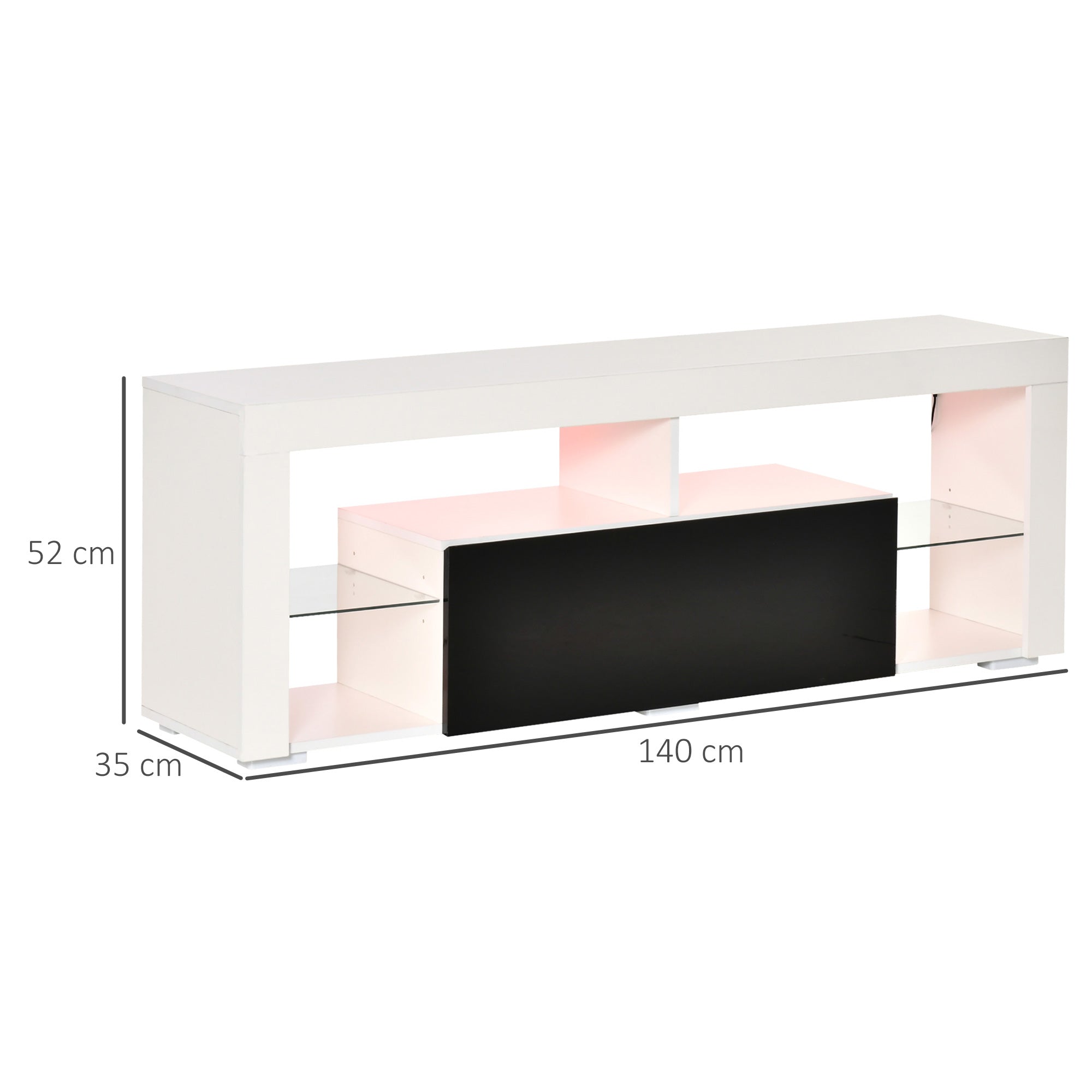 Kozy TV Unit, LED TV Stand Cabinet, High Gloss TV Table with Lights and Storage Shelf for 55 inch TVs for Living Room, Bedroom, Black and White