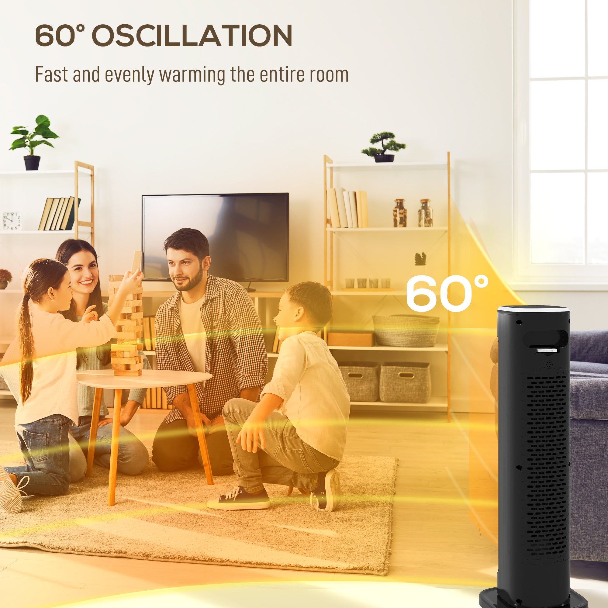 Kozy 2000W Ceramic Electric Heater with 3 Heat Settings, Timer - Black