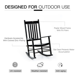 Outsunny Wooden Rocking Chair, Patio Rocker Armchair for Balcony, Deck, Outdoor Porch Garden Seat, Black