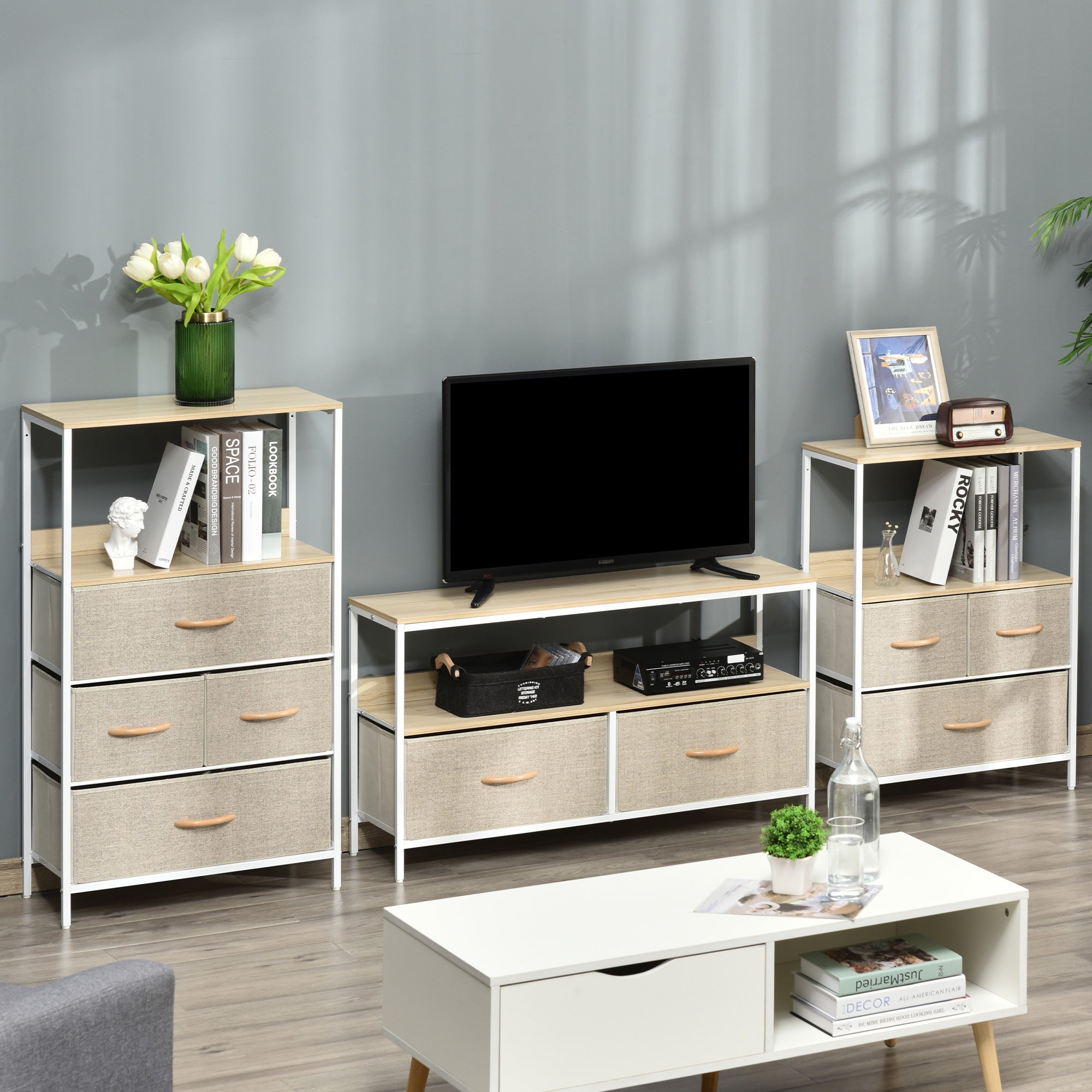 Kozy TV Stand Cabinet with 2 Foldable Drawers - Maple Colour