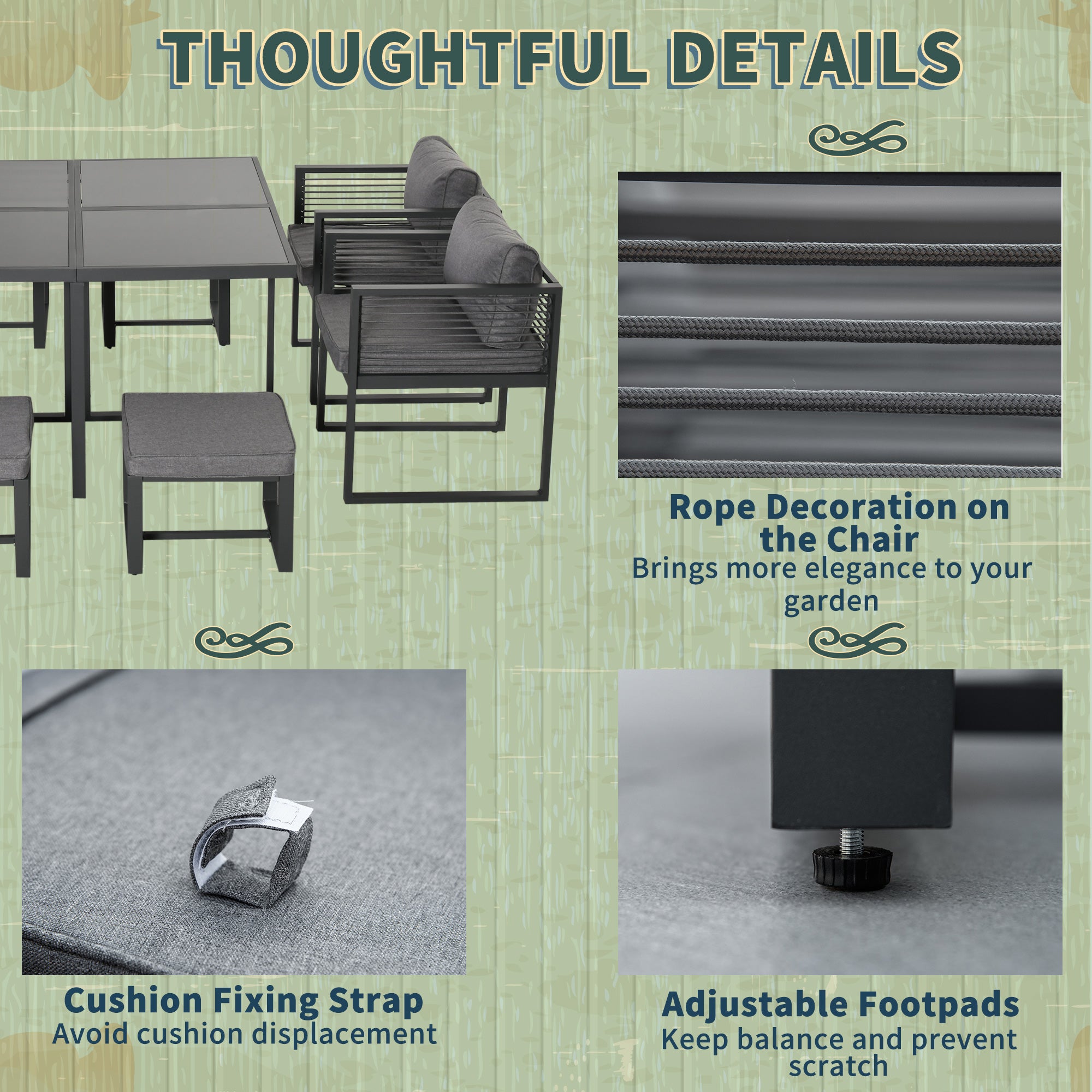 Kozy Nine-Piece Aluminium Garden Set, with Glass-Top Table - Grey