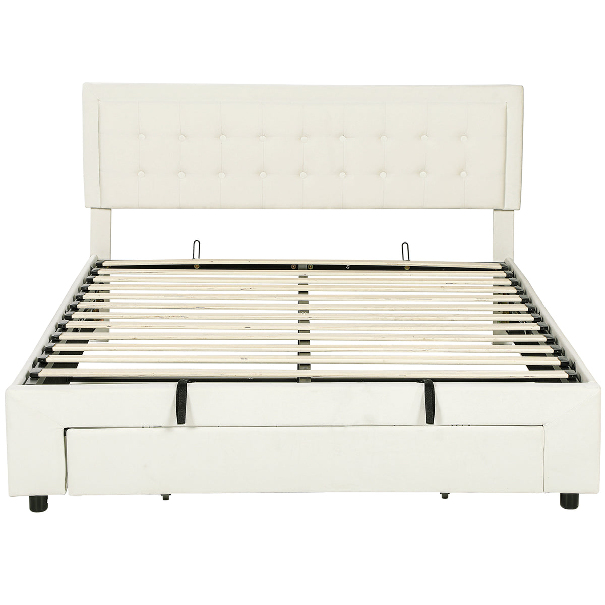 Kozy - King Size Ottoman Bed Frame, with Front Drawer - Cream