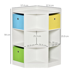 HOMCOM 3 Tier Kids Bookcase Toy Organiser Storage w/ 3 Fabric Drawers, White | Aosom UK