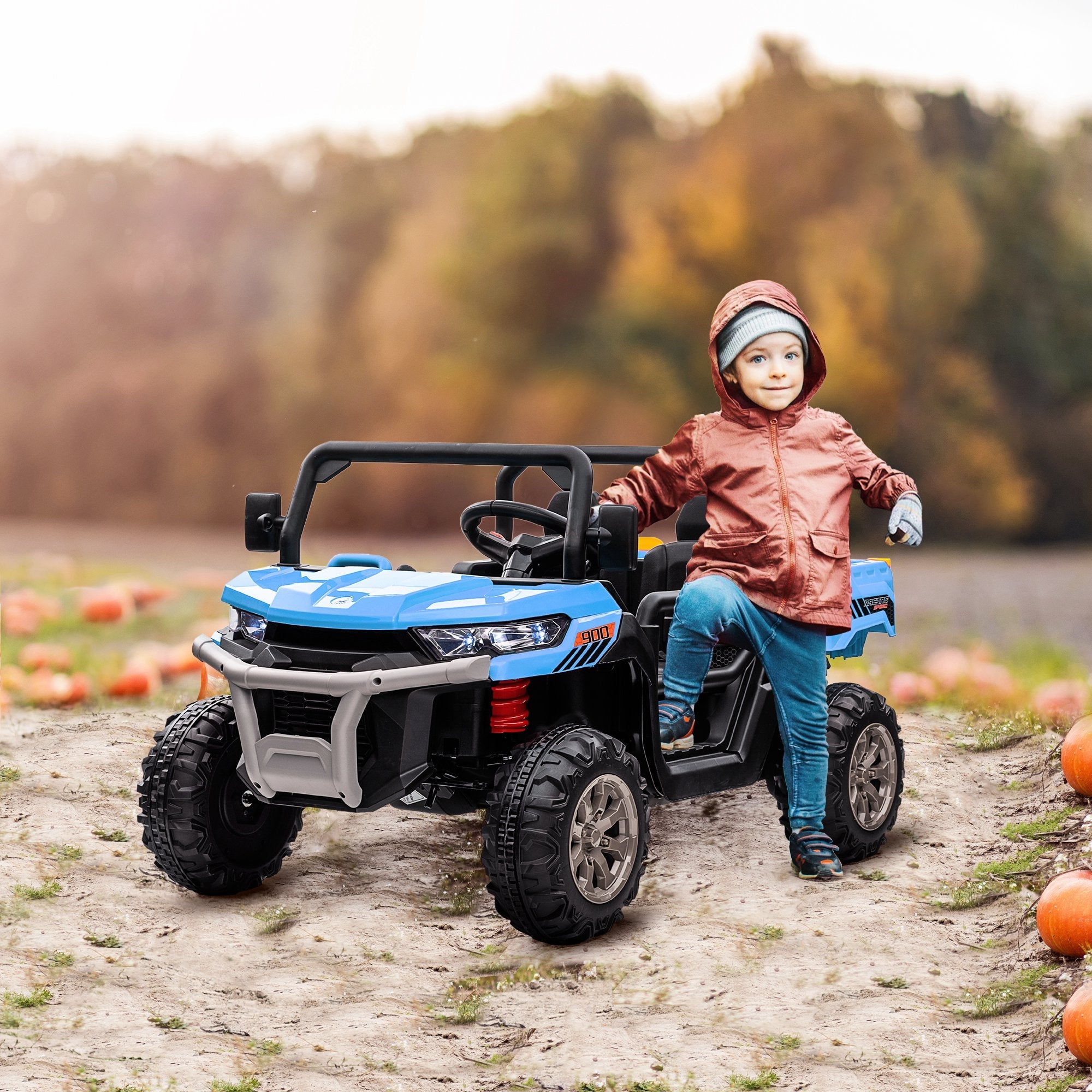 HOMCOM 12V Two-Seater Kids Electric Ride-On Car, with Electric Bucket, Remote Control - Blue