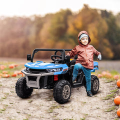 HOMCOM 12V Two-Seater Kids Electric Ride-On Car, with Electric Bucket, Remote Control - Blue
