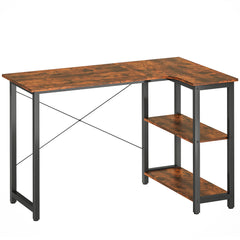 Kozy - L Shaped Desk, Corner Computer Desk with Bookshelf for Home Office, Study Room, Workstation, 120 x 73.2 x 75cm, Rustic Brown