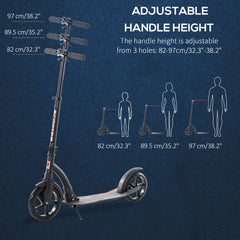 HOMCOM Teens Adult Kick Scooter w/ Shock Absorption Mechanism Foldable Adjustable Height Aluminium Frame Ride On Toy for 14+