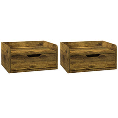 HOMCOM Floating Nightstand Set of 2 Wall Mounted Bedside Table with Storage Drawer for Bedroom, Rustic Brown