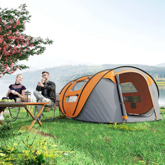 Kozy 4 Person Pop-up Camping Tent Family Tent with Ground Sheet, 4 Windows and Portable Carry Bag for Beach Outdoor Trip, Orange