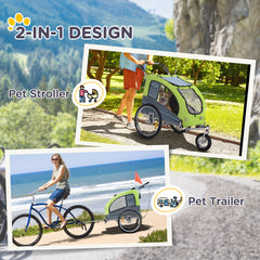 Kozy Dog Bike Trailer Pet Stroller Cart Carrier for Bicycle 360° Rotatable with Reflectors 3 Wheels Hitch Coupler Push/ Pull/ Brake Water Resistant Green
