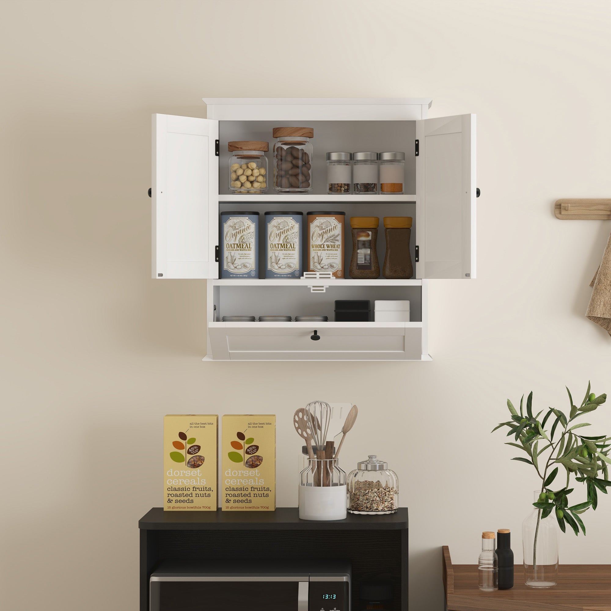 Kozy - Bathroom Wall Cabinet with Adjustable Shelf and Recessed Doors, White