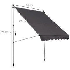 Outsunny Balcony 2 x 1.5m Manual Adjustable Awning DIY Patio Clamp Awning Canopy  Retractable Shade Shelter