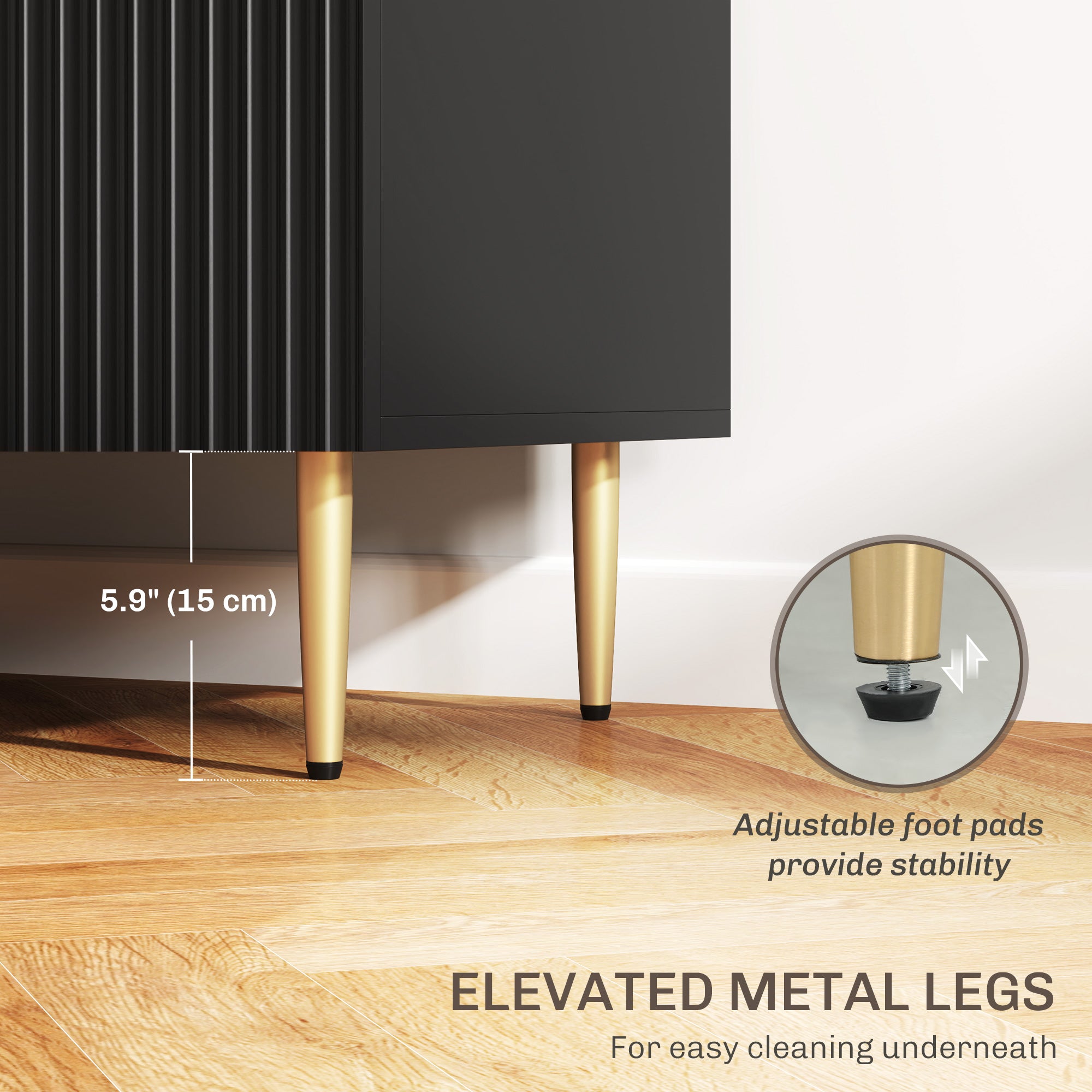 Kozy 2-Door Sideboard with 3 Drawers and Adjustable Shelves - Black