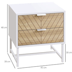 Kozy Modern Bedside Table with 2 Drawers and Metal Frame, Sofa Side Table for Bedroom Living Room, White and Oak