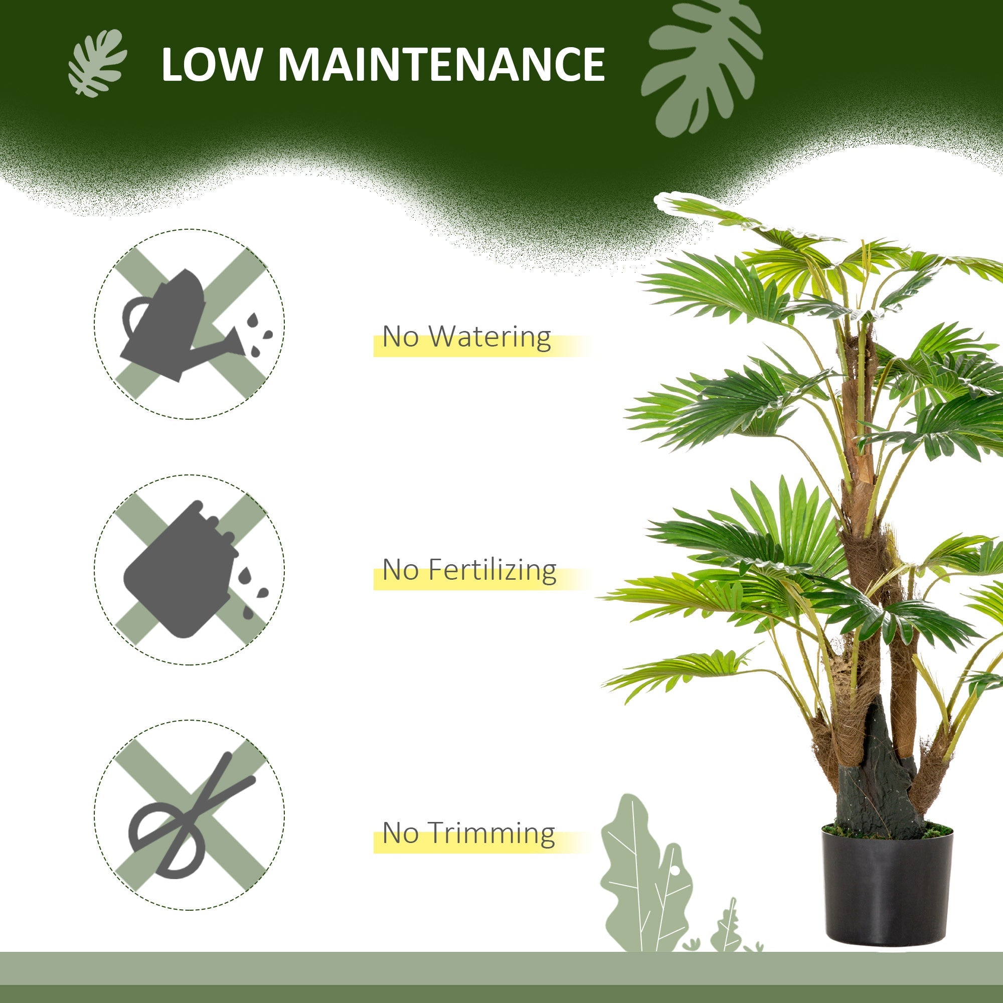 HOMCOM 2 Pack Artificial Plant Palm Tree in Pot, Fake Plants for Home Indoor Outdoor Decor, 135cm, Green | Aosom UK
