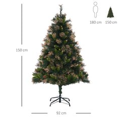 HOMCOM 1.5m Prelit Christmas Tree Artificial Tree, Metal Stand