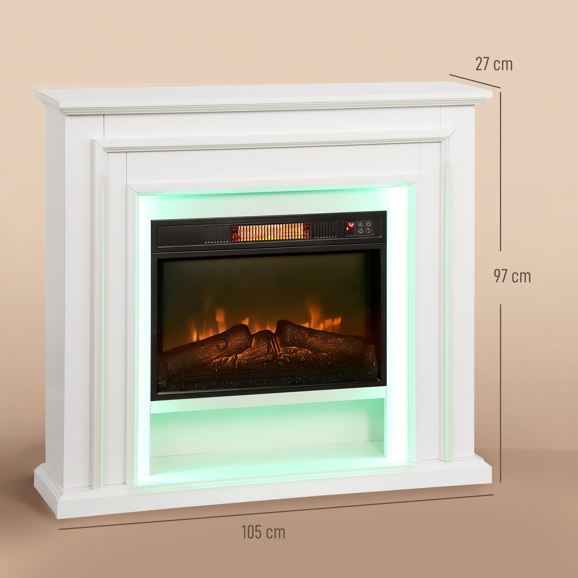 Kozy Electric Fireplace with Surround, LED Lights, 38" 1800W Inset Electric Fire and Mantel Reach up to 30 m² with Realistic Flame Effect & 3 Brightness, Remote & Timer for Living Room, White