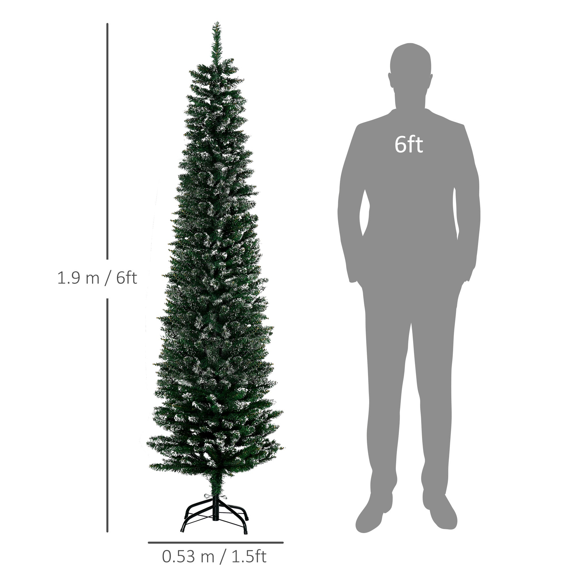 Kozy 6FT Artificial Snow Dipped Christmas Tree Xmas Pencil Tree Holiday Home Indoor Decoration with Foldable Black Stand, Green
