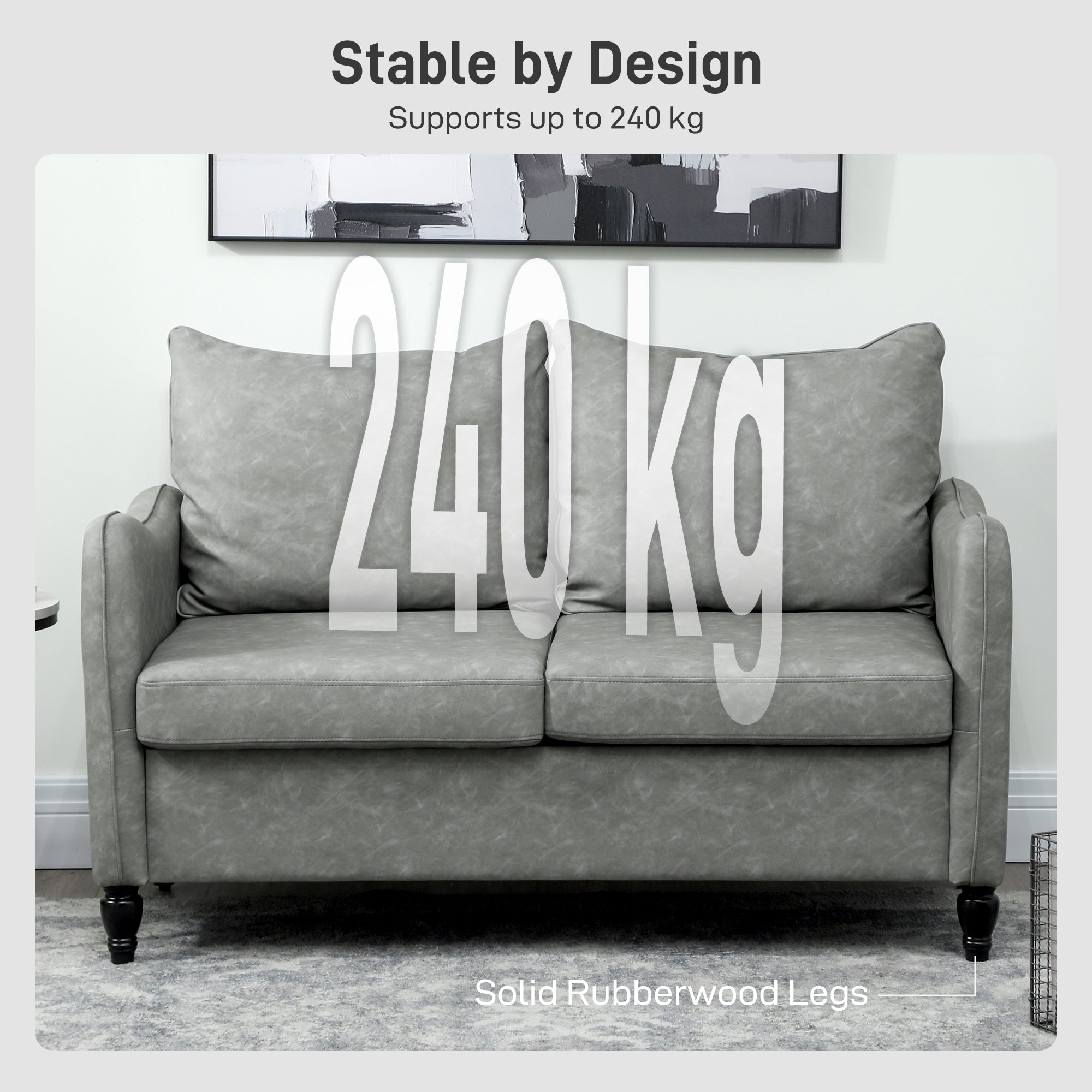 Kozy - Faux Leather Marble-Effect Two-Seater Sofa - Grey