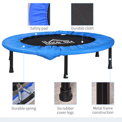 Kozy 40" Mini Fitness Trampoline Home Gym Yoga Exercise Rebounder Indoor Outdoor Jumper with Safety Pad, Support Up to 150 KG, Blue and Black
