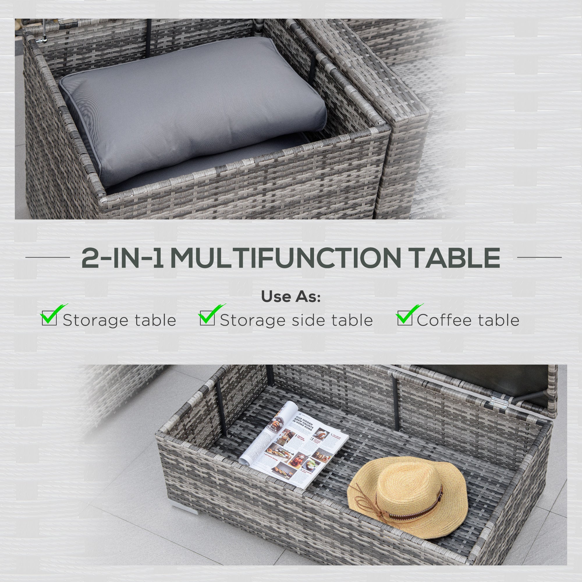 Kozy 6PC Rattan Corner Sofa Set Wicker 4 Seater Garden Storage Coffee Table Conversation Ottoman Outdoor Weave Furniture w/ Cushion Grey