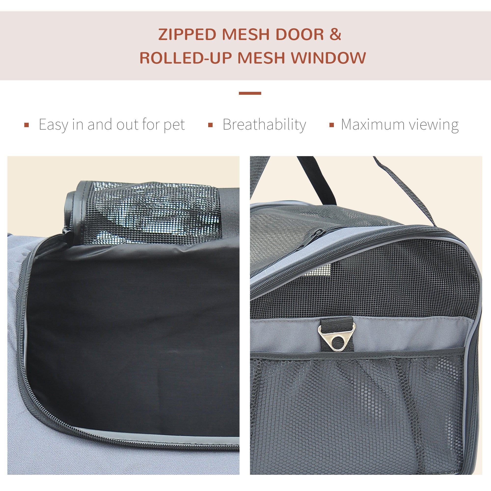 PawHut Portable Pet Carrier, Cat and Dog Travel Bag with Mesh Windows, Folding, 41 x 34 x 30 cm, Grey