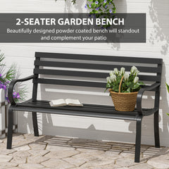 Outsunny 2 Seater Metal Garden Park Bench Porch Chair Furniture Patio Outdoor Park Loveseat Seat Black