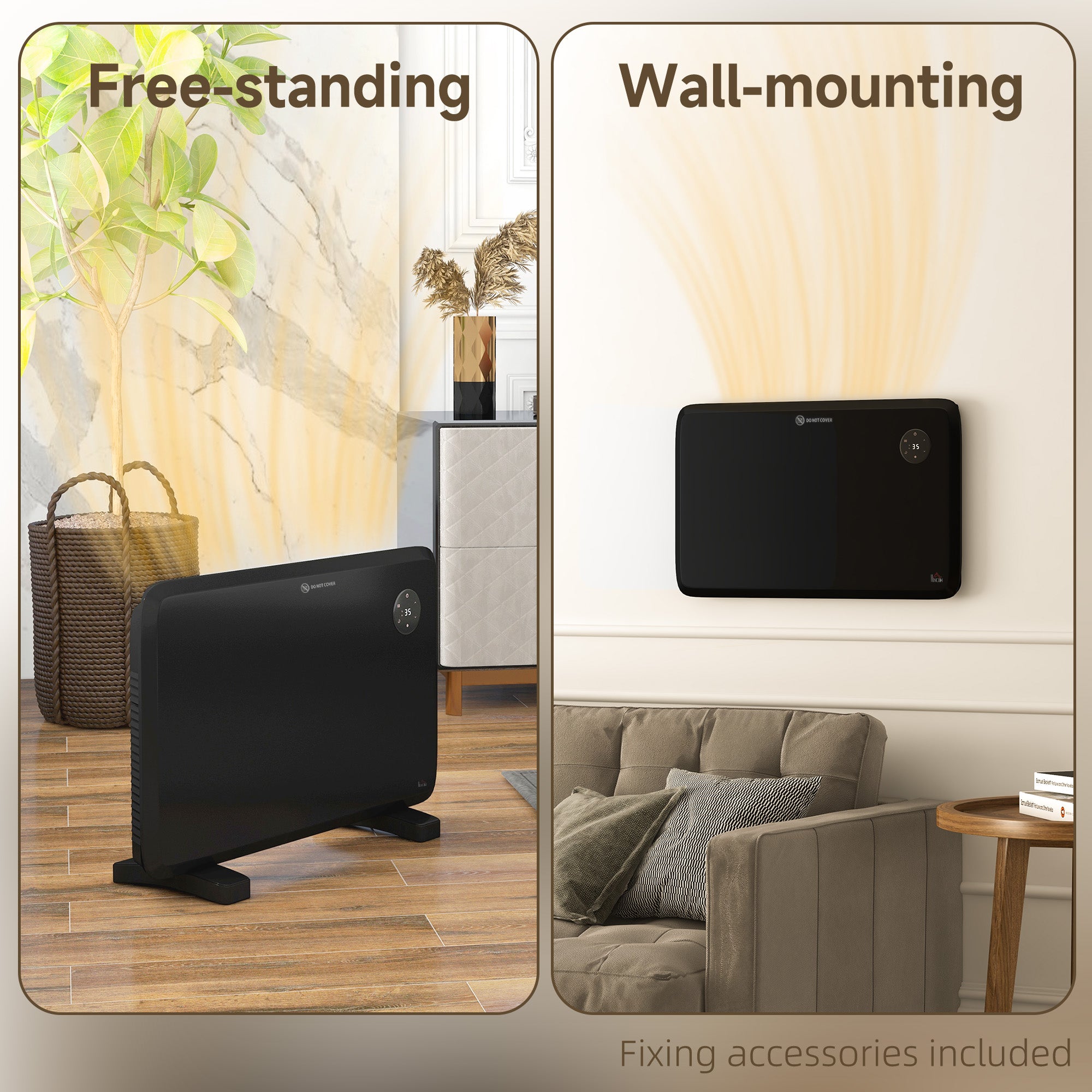 Kozy - 1.2kW Freestand/On-Wall Electric Convector Heater, with Adjustable Thermostat - Black